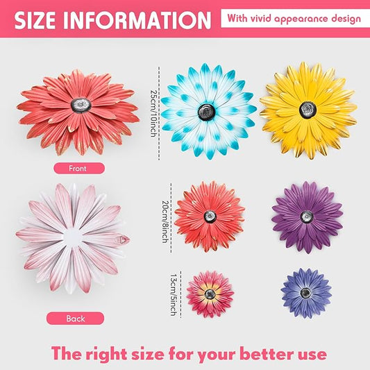 Zhehao 6 Pcs Metal Flower Wall Art Decor 5/8/10 Inch Sunflower Wall Decorations Hanging Outdoor Art Multicolored Handmade Metal Flowers Outdoor Decor(Classic Color)
