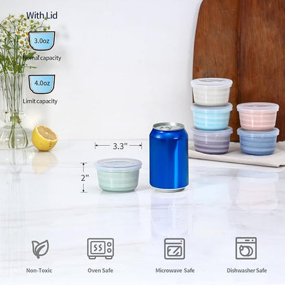 Selamica 4 oz Ramekins with Lids Oven Safe, Creme Brulee Souffle Dishes Ramekins with Covers, Porcelain Custard Cups for Baking, Stackable Mini Ramekin Bowls for Pudding Dip Sauces, Set of 6, Gradient Color