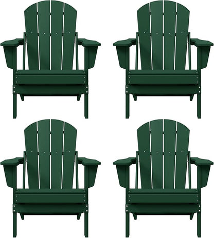 Westin Outdoors Laguna WO Home Furniture Adirondack Chair 4 PC Set Classic Outdoor Patio Folding Chair for Bon Fire Pit Lawn Backyard Beach Plastic Weather-Resistant (Dark Green)