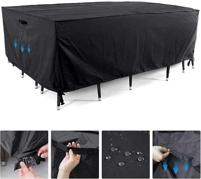 Tempera Outdoor Dining Set Cover for Outside Table and Chairs, Square Patio Table Covers for Outdoor Furniture, Anti-Fading, Windproof, 102''L x 74''W x 27.8''H, Space Grey