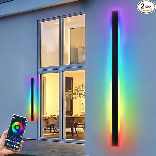2PCS 40" RGBW LED Long Wall Light Outdoor, Black Led Wall Sconces, IP66 Waterproof Wall Lighting, Exterior Light Fixtures Wall Mount, APP Control for Outdoor/Indoor Party Gathering