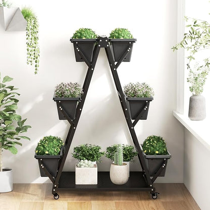Giantex 6-Tier Rolling Raised Garden Bed, Vertical Planter Stand on Wheels with 6 Garden Boxes, Storage Shelf, Indoor Outdoor Freestanding Raised Beds for Flower Strawberry Vegetable Herb
