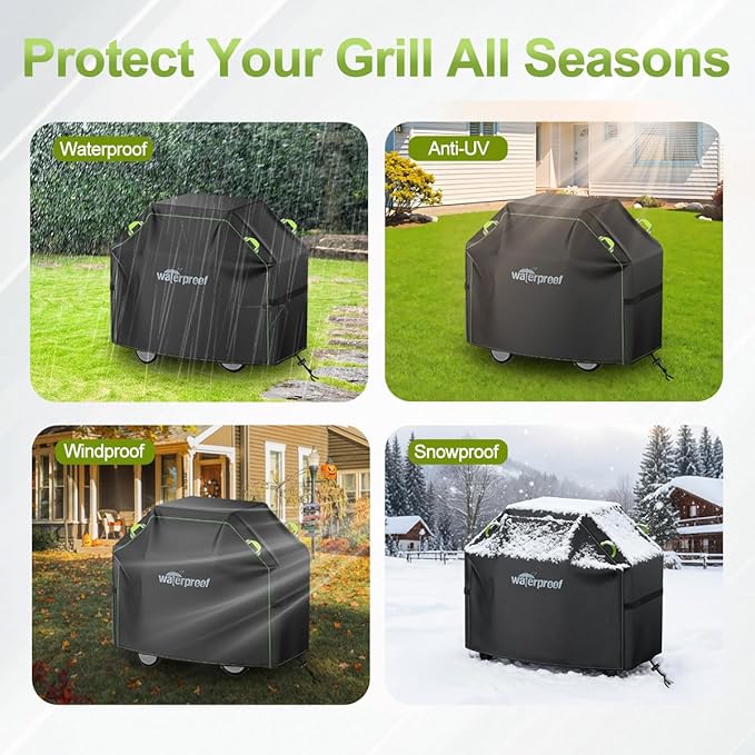 Grill Cover, 52 inch BBQ Grill Cover for Outdoor Grill, 420D Waterproof Fabric, UV & Fade Resistant, All-Weather Barbecue Gas Grill Cover with Handles, Straps & Adjustable Drawstring