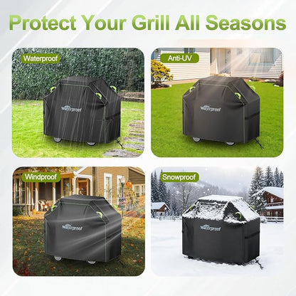 Grill Cover, 52 inch BBQ Grill Cover for Outdoor Grill, 420D Waterproof Fabric, UV & Fade Resistant, All-Weather Barbecue Gas Grill Cover with Handles, Straps & Adjustable Drawstring