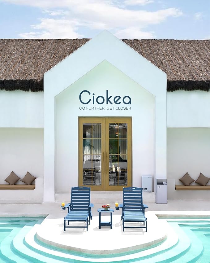 Ciokea Lounge Chair Outdoor Set of 4, Oversized Chaise Lounge Chair with 5 Positions, HDPE, Patio Lounge Chairs with Wheels & Cup Holder for Lawn, Pool, Deck, Poolside, Navy Blue