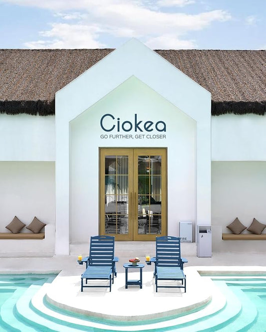 Ciokea Lounge Chair Outdoor Set of 4, Oversized Chaise Lounge Chair with 5 Positions, HDPE, Patio Lounge Chairs with Wheels & Cup Holder for Lawn, Pool, Deck, Poolside, Navy Blue