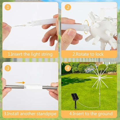 CCILAND 3 Pack Solar Firework Lights Outdoor, 336 LEDs Solar Starburst Garden Lights with Timer 8 Modes, Waterproof Decorative Lights for Yard Patio Walkway Pathway Party Wedding (Multicolor)