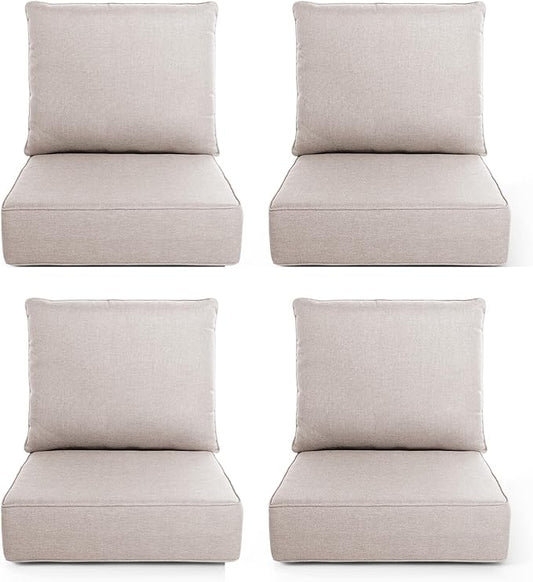 Outdoor Chair Cushions, 6 Inch Thick Patio Seat & Back Cushions Set with Removable Cover, Waterproof Patio Cushions for Outdoor Furniture, 24 x 24 Inch, Beige 4-Set