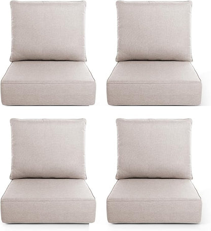 Outdoor Chair Cushions, 6 Inch Thick Patio Seat & Back Cushions Set with Removable Cover, Waterproof Patio Cushions for Outdoor Furniture, 22 x 24 Inch, Beige 4-Set