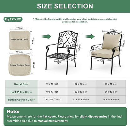 Summsun Patio Chair Cushions 19 x 19 Inch, Faux Linen Outdoor Furniture Cushions, Water Resistant Backrest and Seat Cushion Set with Ties, Removable Cover, Non-Slip Bottom, Beige