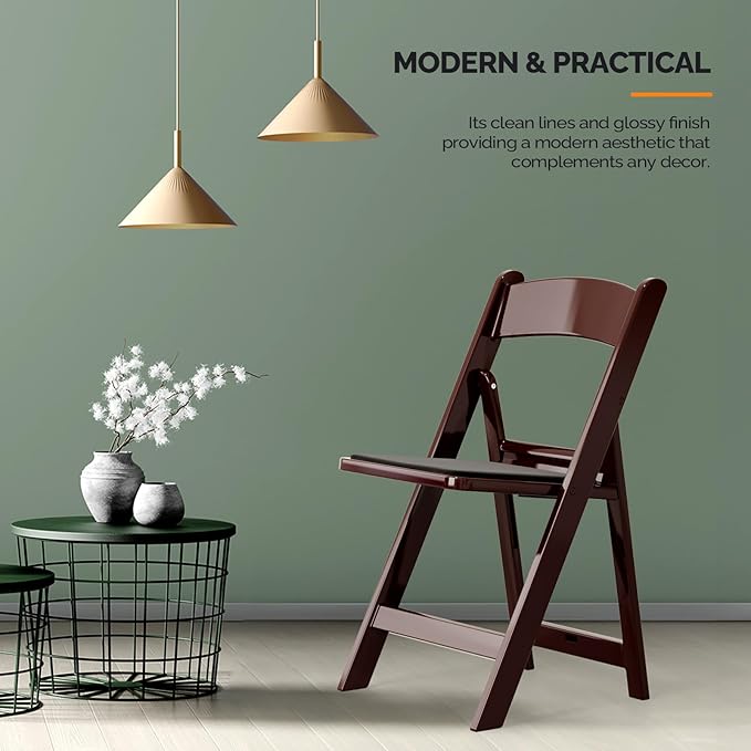 VINGLI Resin Folding Chairs with Cushion, Foldable Plastic Chair with Comfortable Padded Seats, Perfect for Event Party Indoor Outdoor, Reddish Brown, 2 PC