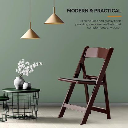 VINGLI Resin Folding Chairs with Cushion, Foldable Plastic Chair with Comfortable Padded Seats, Perfect for Event Party Indoor Outdoor, Reddish Brown, 2 PC