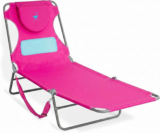 Ostrich the Ladies Comfort Lounger with Chest Support, Foldable and Portable Reclining Outdoor Patio Beach Lawn Camping Pool Tanning Chair, Pink