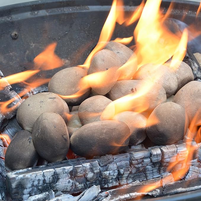 Stanbroil 24pcs Light Weight Ceramic Fiber Pebble Stones for Indoor, Gas Inserts, Ventless, Vent Free, Electric, Outdoor Fireplaces and Fire Pits - Beige