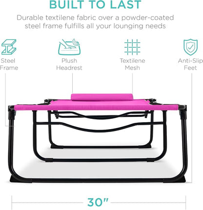 Best Choice Products Extra Wide Patio Chaise Lounge Chair, Portable Outdoor Folding Recliner for Lawn, w/ 8 Positions, Handles, 440lb Capacity - Hot Pink
