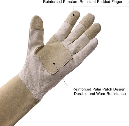HLDD HANDLANDY Long Gardening Gloves for Women Men - Leather Rose Pruning Gloves Thorn Proof - Breathable Working Glove