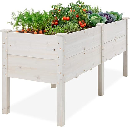 Best Choice Products 72" x 24" x 30" Raised Garden Bed with Extra Deep 16" Depth, Elevated Wood Planter Box Stand for Backyard, Patio, Balcony, Natural Fir Wood - White