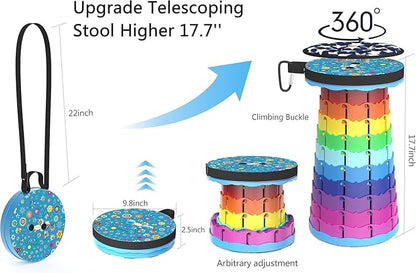ALEVMOOM Upgraded Portable Collapsible Folding Stool Retractable Telescoping Stool for Adults Sturdy Capacity 440lbs Camping Chair for Outdoor Hiking Garden BBQ