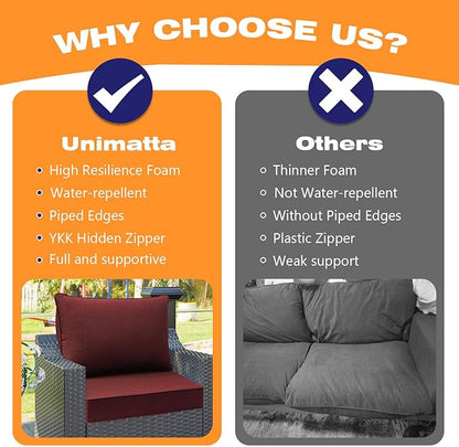 Sunbrella Outdoor Chair Cushions Set, 22" x 22", Set of 2, Water-Repellent, Fade Resistant, Deep Seat Bottom and Back Cushion for Backyard, Couch, Sofa and Patio Furniture, Spectrum Brick