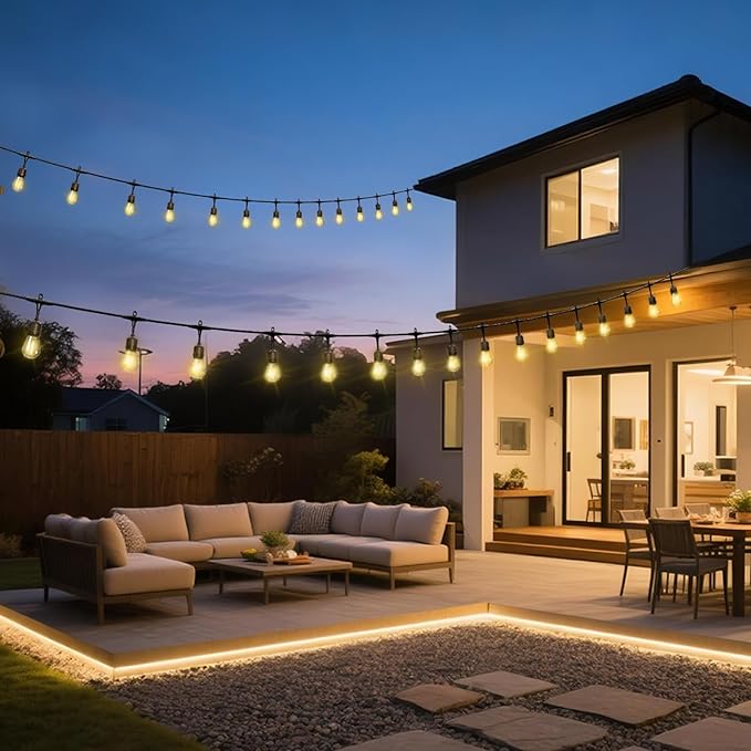 Outdoor Safety String Lights 200FT - Commercial Grade Low Voltage Strand with 80 S14 Shatterproof Bulbs for Tree Garden Yard bistro Cafe | Warm Yellow 3500K Party Lights | IP65 Waterproof | UL Listed