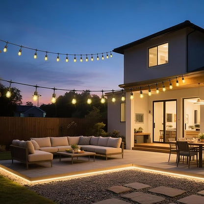 Outdoor Safety String Lights 200FT - Commercial Grade Low Voltage Strand with 80 S14 Shatterproof Bulbs for Tree Garden Yard bistro Cafe | Warm Yellow 3500K Party Lights | IP65 Waterproof | UL Listed