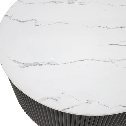 kevinplus ø22'' Faux Marble Top Side Table Round Circle End Table for Living Room, Modern Luxurious Wooden Base Gold-Finished Style, Easy Assembly, Black & Gold & White