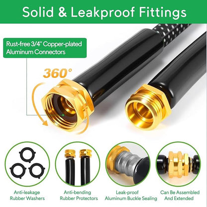 Expandable Garden Hose 100ft, 2026 New No Kink Collapsible Water Hose 100 ft, 10 Function Nozzle, Solid Brass Fittings, Durable Fabric & Latex Core, Lightweight, Flexible for Gardening, Car Washing