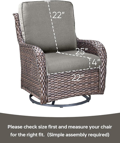 Pop 22x25/22x24 Outdoor Furniture Cushions Set of 6 - Comfortable Patio Chair Cushion for Rattan Wicker Dining Rocking Swivel Chairs Loveseat Couch L-Shape Sectional Sofa - Grey/Classic