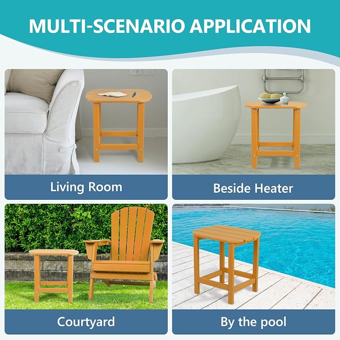 Plawdlik Adirondack Side Table, Wooden Textured,Hdpe Outdoor Weather Resistant Set for Patio, Garden, Porch, Pool, Backyard & Light Blue