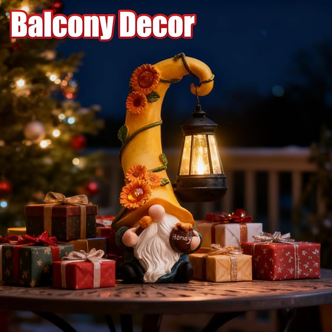 for Mom Grandma Woman 12" Solar Sunflower Gnome Garden Statues Honey Bee Jar Decor with LED Lantern Outdoor Birthday Gnomes Decorations Patio Yard Balcony Art