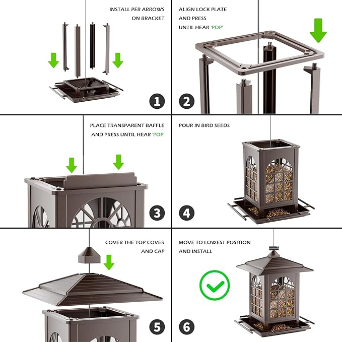 Birdream 2 Pack Bird Feeders for Outdoor Hanging, Assembly Required, 1-Min Easy Setup, Classic Courtyard Design, Attracting Cardinals Chickadees Goldfinches & Sparrows - Brown