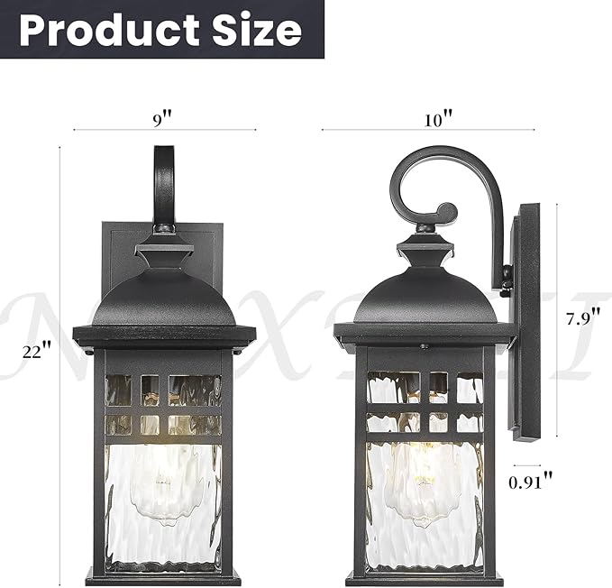 Outdoor Wall Lamps Exterior Lighting Fixtures 22 Inch Height Porch Light with Water Ripple Glass E26 Socket