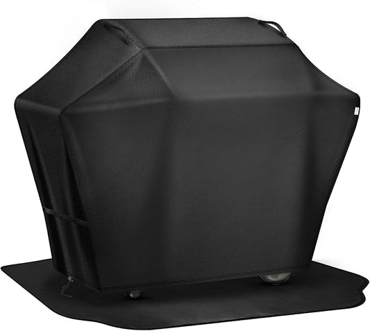 Grill Cover 48 Inch & Under Grill Mat,Grill Cover for Outdoor Waterproof Weather Resistant,UV & Fade Resistant, Compatible with Weber Nexgrill Charbroil Kenmore Gas Grill, Black