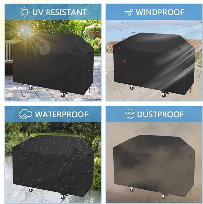 Saking Grill Cover, 48 inch Gas Grill Cover for Outdoor Grill, Waterproof Barbecue Cover with Hook-and-Loop Straps, Fadeproof & UV Resistant, Weather Resistant, Barbecue Gas Grill Cover, Black
