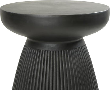Christopher Knight Home Round Side Table, Outdoor Concrete End Table, Vertical Texture Accent Table, Decorative Side Table, Stylish End Table for Patio Balcony Beach Pool Side, Matte Black