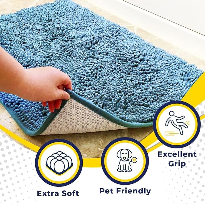 Muddy Mat® | Super Water Absorbent Door Mat Indoor, Microfiber Quick Dry Chenille Entryway Rug, Slip Resistant Front Door Mat, Indoor Mats for Entryway, Machine Washable Pet Rug, Sky Blue 3ft x 4ft