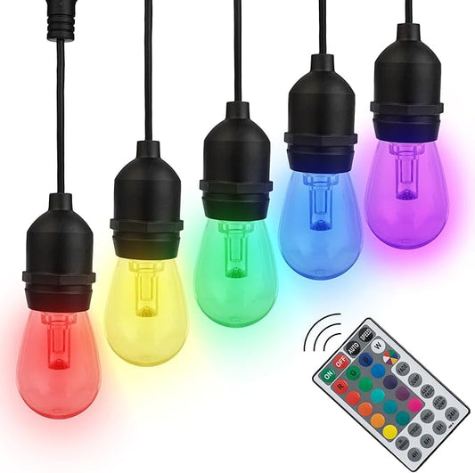 Pure Garden Outdoor String Lights - 50ft Color-Changing Patio Lights with Remote and Vintage-Style LED Edison Bulbs for Porch, Backyard, and Events