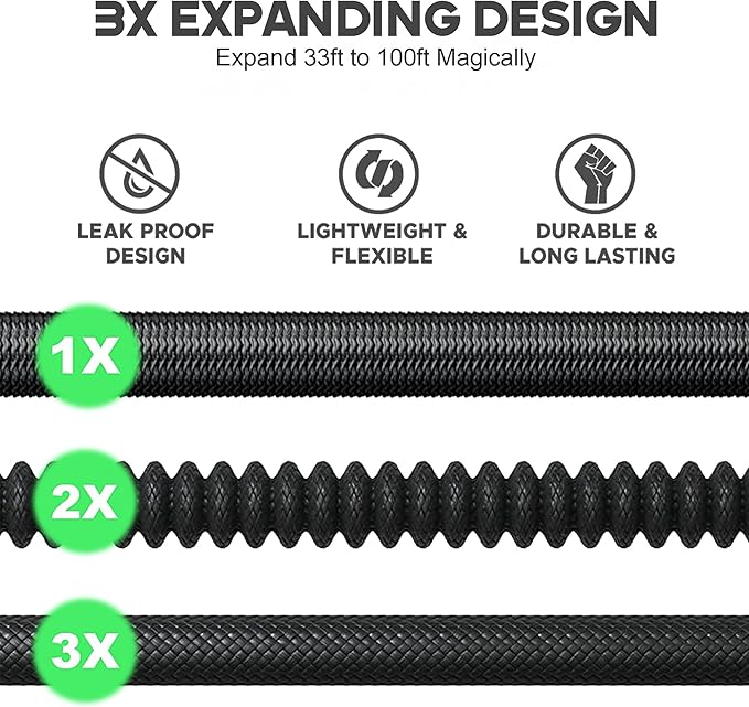 100 ft Expandable Garden Hose, New Flexible Expanding Hose with 10-Function Spray Nozzle, 3/4" Brass Fittings Leakproof Design, Retractable Latex Core, All New 2026 Expandable Water Hose