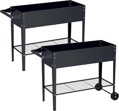 Elevate 2Pcs 32" Tall Raised Garden Bed with Wheel,Planter Box for Backyard,Outdoor Garden, Patio, Balcony, 400lb Capacity,Grey