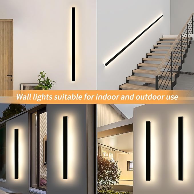 Mikeru 57inch Long LED Wall Light, 3000k-6000k Three Colors Switchable Modern Exterior Wall Sconces Acrylic Invisible Exterior Wall Light for Porch Modern Outdoor Wall Mount Lighting for House