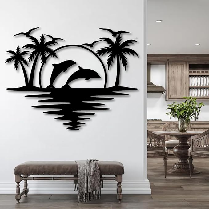 Palm Tree Metal Wall Decor,Palm Tree Outdoor Wall Art,Tropical Palm Tree Wall Decorations for Living Room,Outdoor Wall Decorations for House(35"×28",Black)