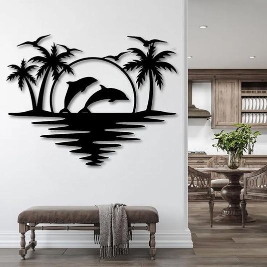 Palm Tree Metal Wall Decor,Palm Tree Outdoor Wall Art,Tropical Palm Tree Wall Decorations for Living Room,Outdoor Wall Decorations for House (24"×19",Black)