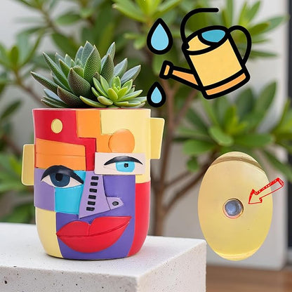 XMGZQ Abstract Cubism Face Planter,Pop Art Sculpture & Vase Decor,Unique Picasso Style Flower Pot,for 4-6 Inch Succulents & Houseplants,Drainage Hole Included,Statement Gift (Mid-Century Modern)