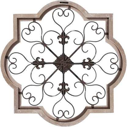 Sintosin Vintage Wrought Iron Wall Decor 24", Hanging Distressed Black and White Rustic Iron Wall Art, Farmhouse Decorative Wood and Metal Wall Decor for Living Room Bedroom Fireplace Hallway