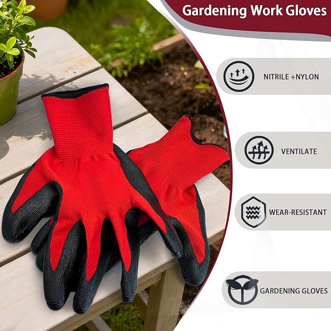 YOUKE OLA 168 Pair Gardening Gloves for Men Women, Breathable Rubber Coated Garden Gloves Working Gloves for Gardening, 8/Medium