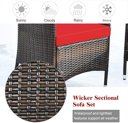 HAPPYGRILL 4PCS Patio Furniture Set Outdoor Rattan Wicker Conversation Set with Cushioned Sofa and Coffee Table for Porch Backyard Garden Poolside