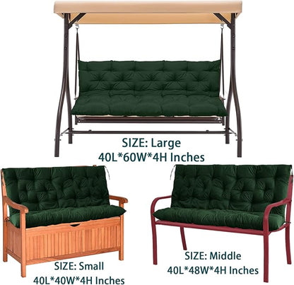 Swing Replacement Seat Cushions, 2-3 Seater Bench Cushions for Outdoor Furnitur with Backrest, Garden Recliner Seat Cushions Waterproof Sofa Pads (Dark Green, 60x40in)