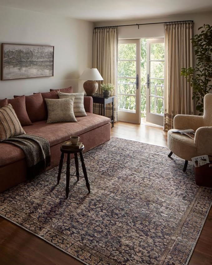 Loloi Amber Lewis Georgie Collection GER-05 Denim/Spice 2'-3" x 3'-9", .19" Pile Height, Accent Rug