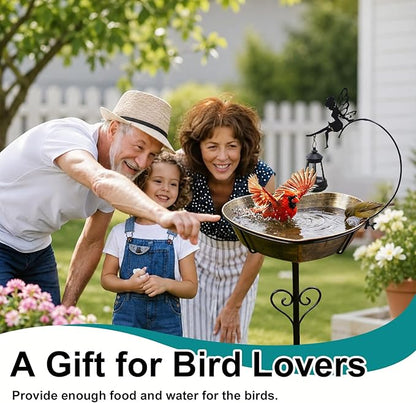 Goodeco Heart Bird Bath Stake for Outside - 135 fl oz Large Metal Birdbath with Solar Lantern and Fairy Garden & Patio Decor for Yard, Ideal Gifts for Bird Lovers, Romantic Mom's Present