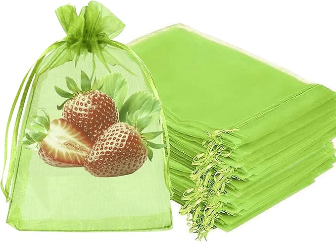 Fruit Protection Bags, Fetanten 80 PCS 4 x 6 Inch Mesh Drawstring Bag for Fruit Trees, Small Green Garden Fruit Plant Netting Cover Bag Protect Strawberry Blueberry Tomato from Bird Insect Pest